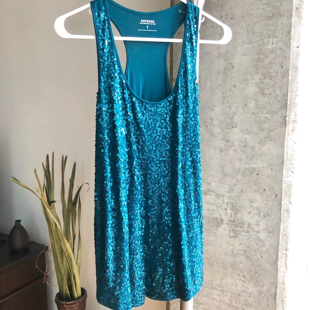 Express Teal Blue Sequin Tank Medium